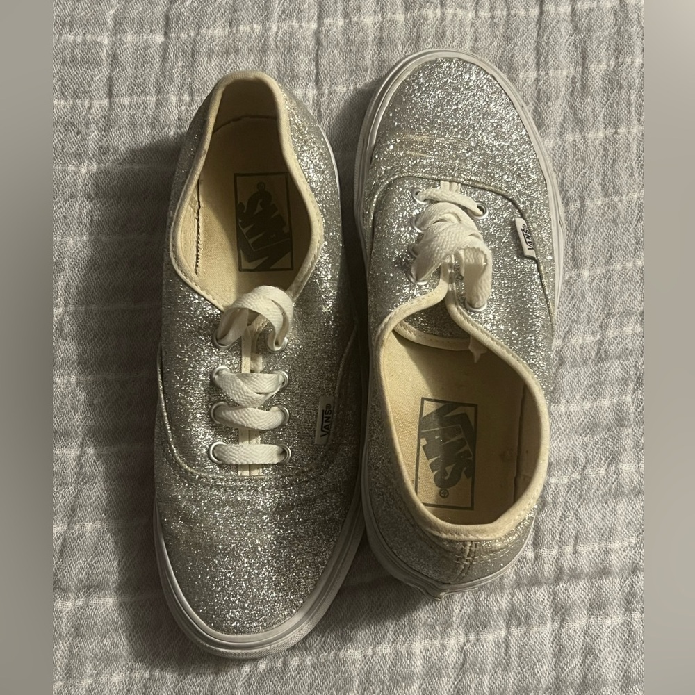 Vans, authentic silver glitter lace up shoe
